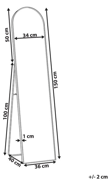 Stojace zrkadlo strieborné s kovovým rámom 36 x 150 cm vysoké so stojanom moderný dizajn