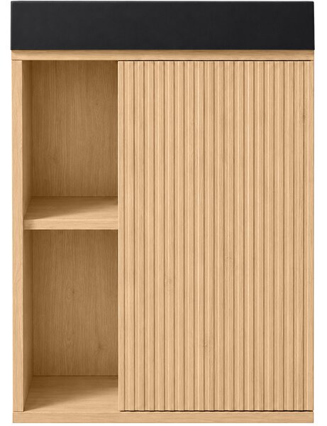 CERANO - Skrinka pod umývadlo na WC Sofia - dub Vicenza + umývadlo z liateho mramoru Sofia - matná čierna - 50x70x25 cm