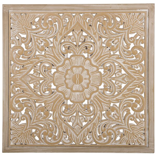 Nástenná dekorácia svetlé drevo biela MDF 60 x 60 cm štvorcový tvar ornamenty moderný štýl dekorácie doplnky