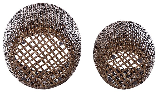 Sada 2 kvetináčov hnedá umelý ratan okrúhle kvetináče so syntetickou vložkou izbové a vonkajšie