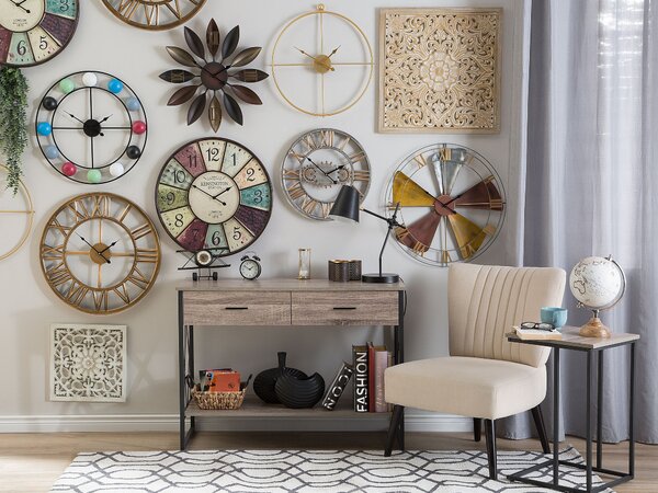 Nástenná dekorácia svetlé drevo biela MDF 60 x 60 cm štvorcový tvar ornamenty moderný štýl dekorácie doplnky