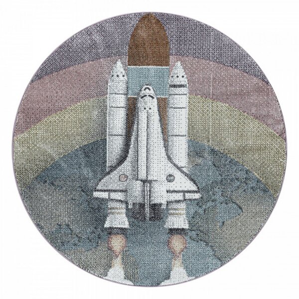 Detský koberec Funny vesmírna raketa, viacfarebný kruh
