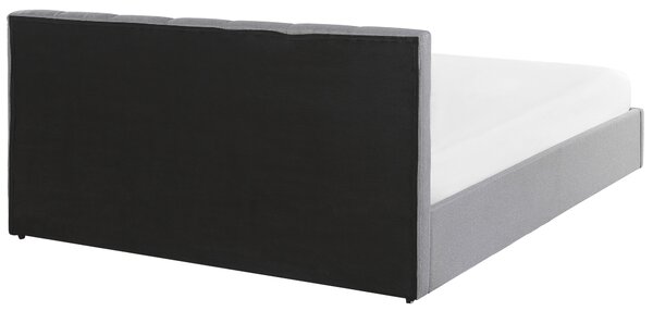 Posteľ svetlosivá čalúnená 180 x 200 cm s úložným priestorom rám postele s roštom a čelom