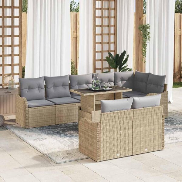 Maison Exclusive – Súprava nábytku do obývačky, 9 kusov, béžová, vyrobená z umelého ratanu