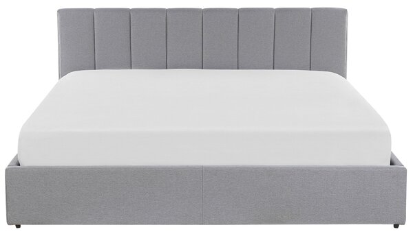 Posteľ svetlosivá čalúnená 180 x 200 cm s úložným priestorom rám postele s roštom a čelom
