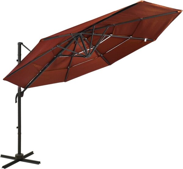 Maison Exclusive – slnečník s hliníkovým stĺpom, 4-vrstvový, terakotovo červený, 3 x 3 m