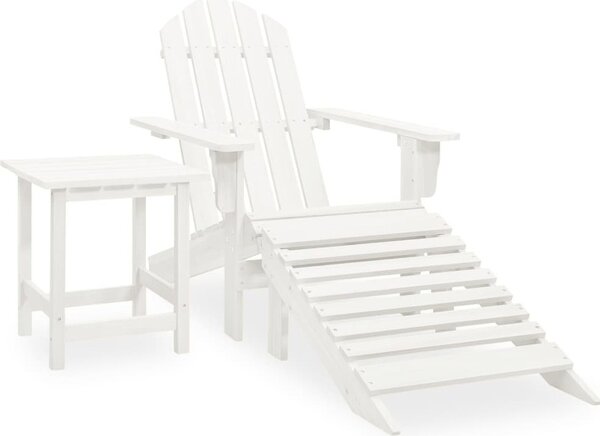 Maison Exclusive – Záhradná stolička Adirondack s podnožkou a stolíkom z jedľového dreva, biela