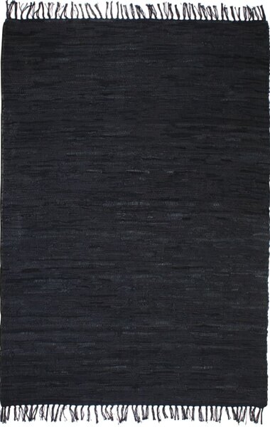 Ručne tkaný Chindi koberec, koža, 160x230 cm, čierny