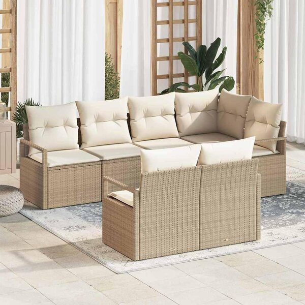 Maison Exclusive – Sedacia súprava, 7 kusov, béžová [syntetický materiál]: Polyratan