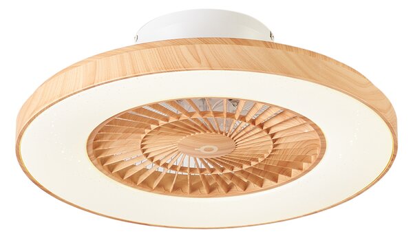 Stropný ventilátor s drevenou potlačou s hviezdnym efektom 60 cm vrátane LED stmievateľného s diaľkovým ovládaním - Climo