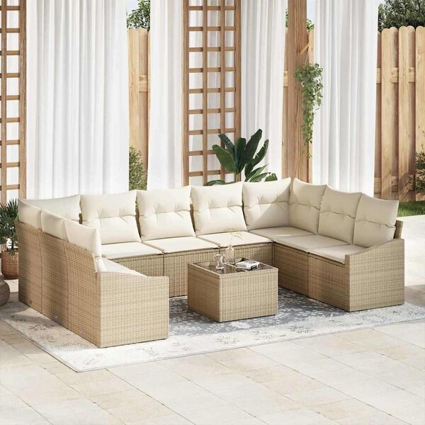 Maison Exclusive – Sedacia súprava, 10 kusov, béžová [syntetický materiál]: Polyratan