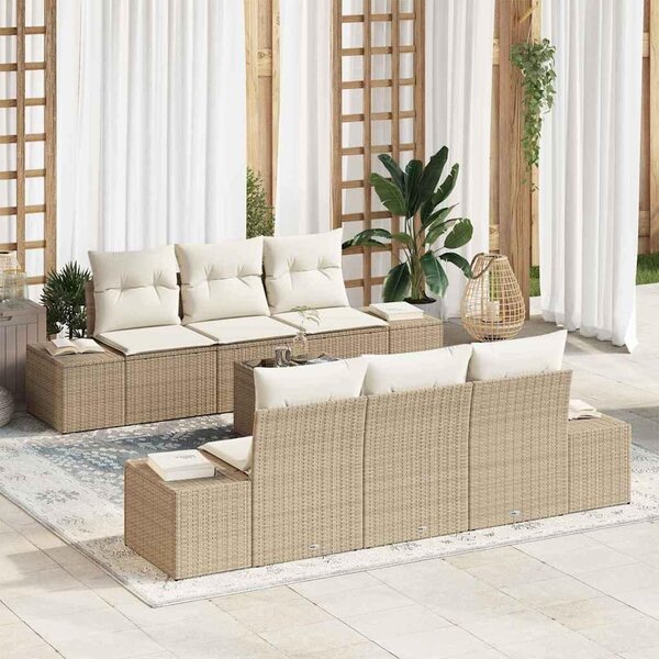 Maison Exclusive – Sedacia súprava, 7 kusov, béžová [syntetický materiál]: Polyratan