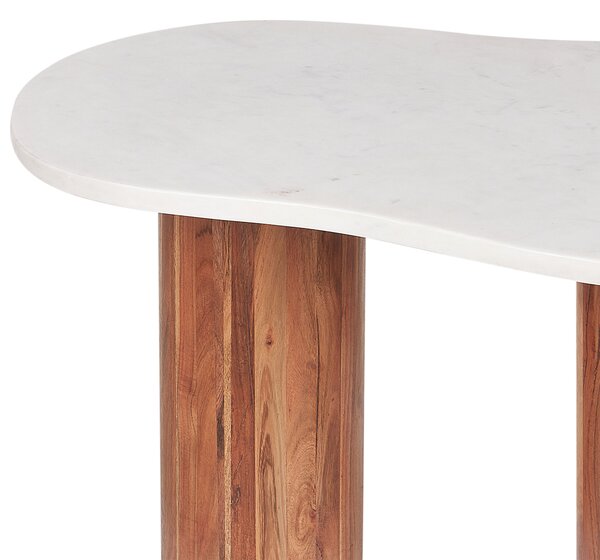 Konferenčný stolík biela mramorová stolová doska nohy z akáciového dreva 90 x 45 x 35 cm moderný minimalistický