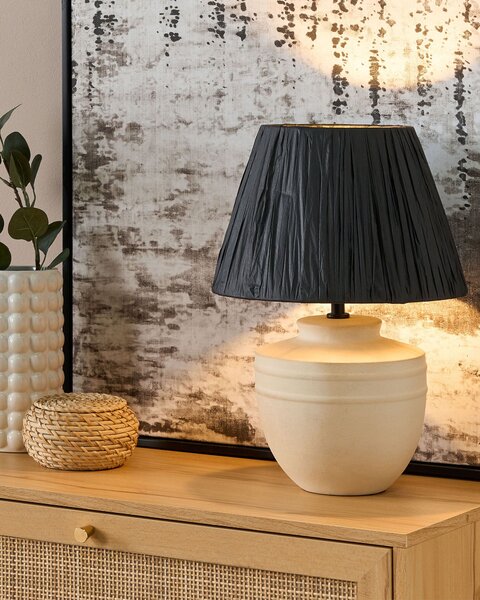 Stolná lampa béžová keramika 44 cm čierne papierové tienidlo nočný stolík obývačka spálňa osvetlenie