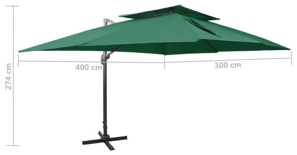 Maison Exclusive – závesný slnečník s ventiláciou 400 x 300 cm, zelený