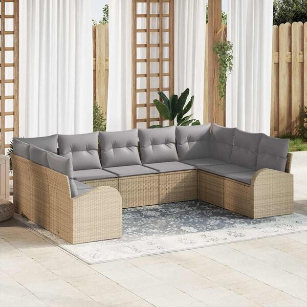 Maison Exclusive – Sedacia súprava, 9 kusov, béžová [syntetický materiál]: Polyratan
