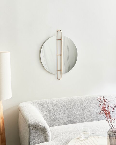 Nástenné zrkadlo zlaté kovové ø 52 cm okrúhly rám nástenný doplnok do domácnosti glamour štýl minimalistické