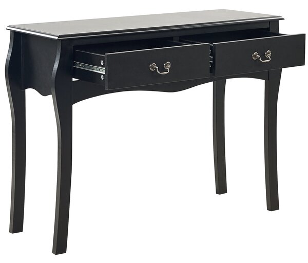 Konzolový stolík čierny MDF materiál 2 zásuvky nábytok do predsiene vintage dizajn