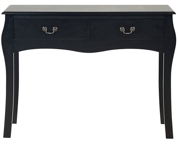 Konzolový stolík čierny MDF materiál 2 zásuvky nábytok do predsiene vintage dizajn