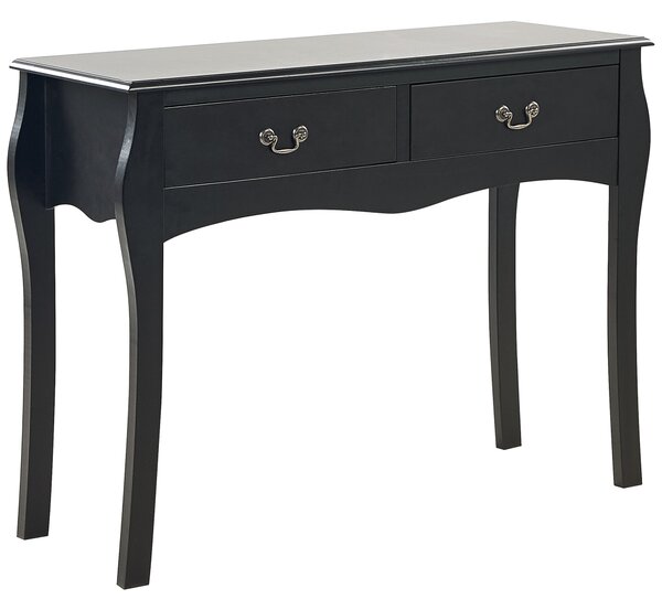 Konzolový stolík čierny MDF materiál 2 zásuvky nábytok do predsiene vintage dizajn