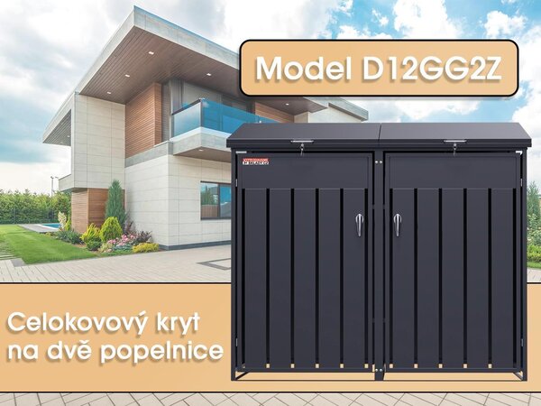 Prístrešok na odpadkové koše D12GG2Z, pre 2 koše s dvoma zámkami proti vetru a krádeži, antracit