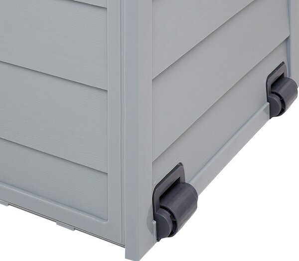 Záhradný úložný box sivý plast 112 x 50 cm s držadlami na kolieskach na vonkajšie náradie exteriér