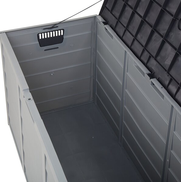 Záhradný úložný box sivý plast 112 x 50 cm s držadlami na kolieskach na vonkajšie náradie exteriér