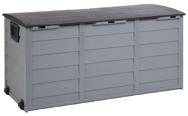 Záhradný úložný box sivý plast 112 x 50 cm s držadlami na kolieskach na vonkajšie náradie exteriér