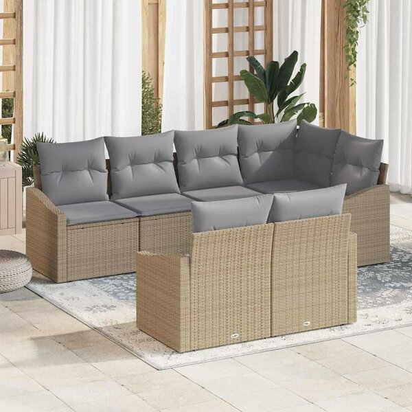 Maison Exclusive – Sedacia súprava, 7 kusov, béžová [syntetický materiál]: Polyratan