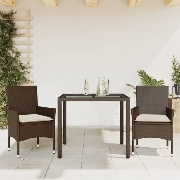 Maison Exclusive - 3-dielna záhradná jedálenská súprava+podložky, hnedá, polyratan