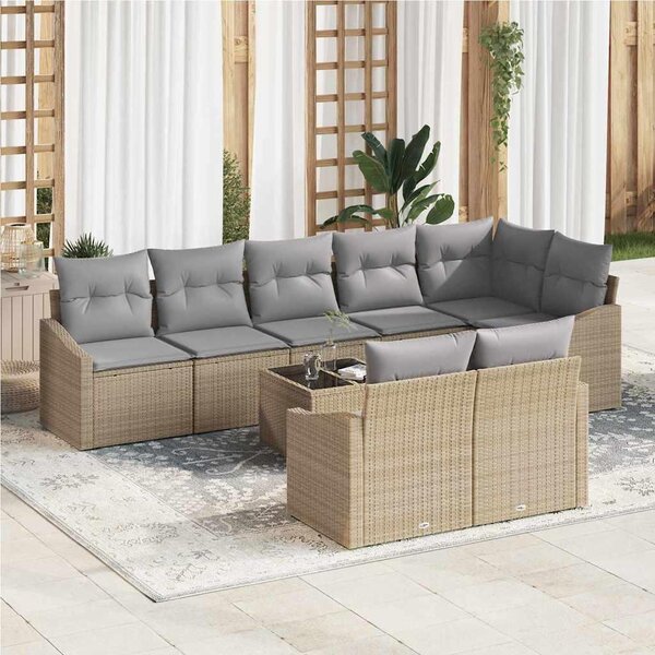 Maison Exclusive – Sedacia súprava, 9 kusov, béžová [syntetický materiál]: polyratan