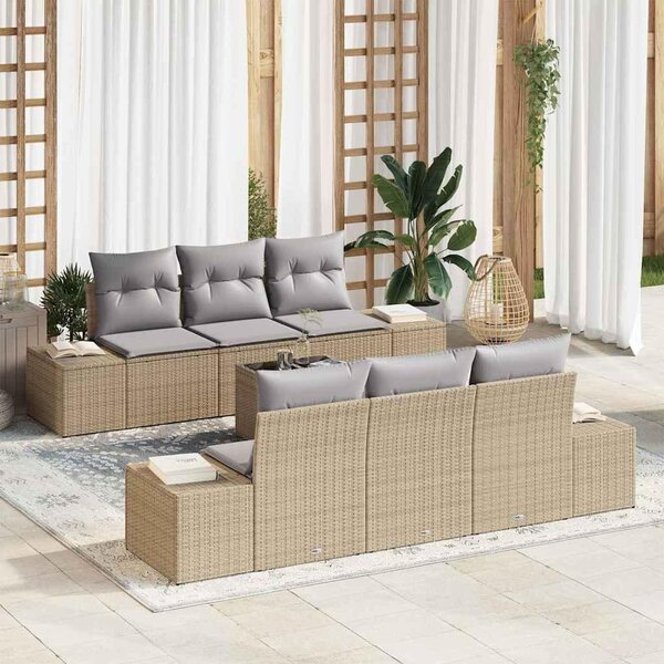 Maison Exclusive – Sedacia súprava, 7 kusov, béžová [syntetický materiál]: Polyratan