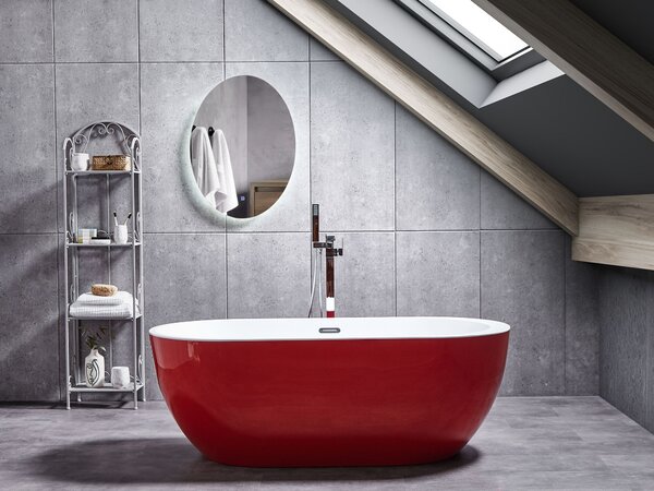 Voľne stojaca vaňa červená biela akrylát 160 x 75 cm oválny tvar elegantný moderný štýl kúpeľňa