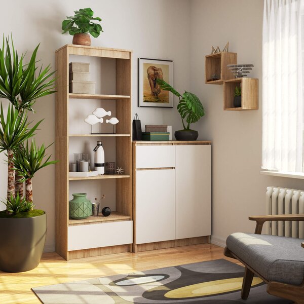 Ak furniture Kancelársky regál Rexa 60 cm 1 zásuvka a 4 police dub sonoma/biely