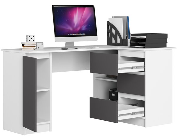 Ak furniture Rohový písací stôl B20 155 cm biely/šedý pravý