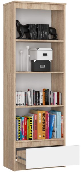 Ak furniture Kancelársky regál Rexa 60 cm 1 zásuvka a 4 police dub sonoma/biely