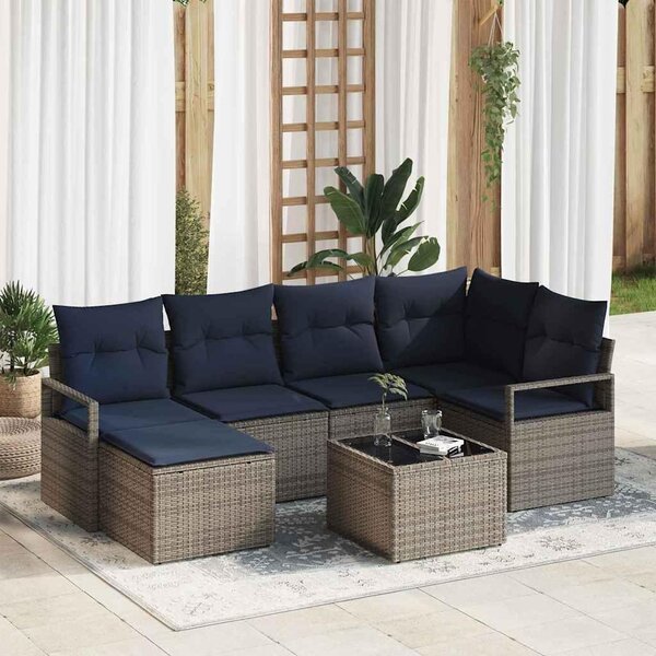 Maison Exclusive – Sedacia súprava, 7 kusov, sivá [syntetický materiál]: Polyratan