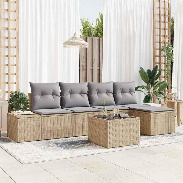 Maison Exclusive – Sedacia súprava, 6 kusov, béžová [syntetický materiál]: Polyratan