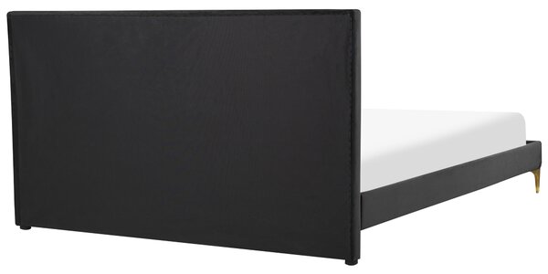 Rám postele 160 x 200 cm čierne zamatové čalúnenie s čelom zlaté nohy spálňa moderný glamour štýl