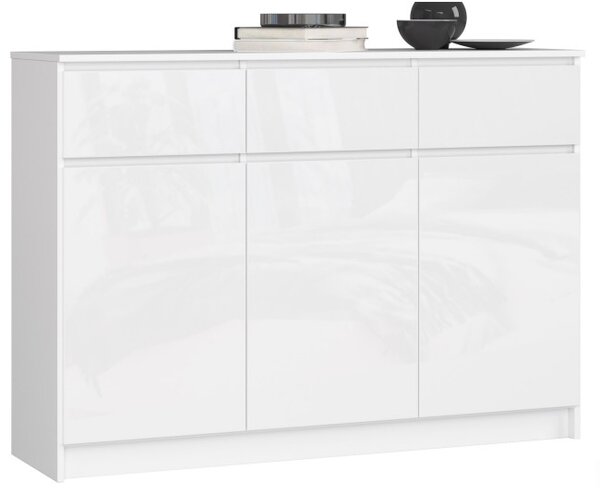 Komoda K140 3D 3SZ CLP biela, lesk
