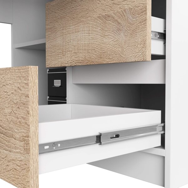 Ak furniture Rohový písací stôl B20 155 cm bílý/dub sonoma pravý