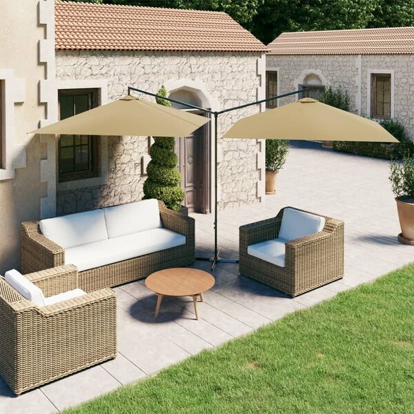 Maison Exclusive – dvojitý slnečník s oceľovou tyčou 600 x 300 cm, farba taupe