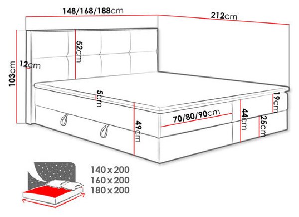 Kontinentálna posteľ 160x200 JERSEY - dub craft / béžová + topper ZDARMA