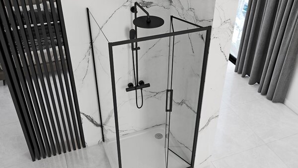 Sprchovací kút REA RAPID FOLD 100/dvere x 90/zástena cm, čierny/transparent - bez vaničky
