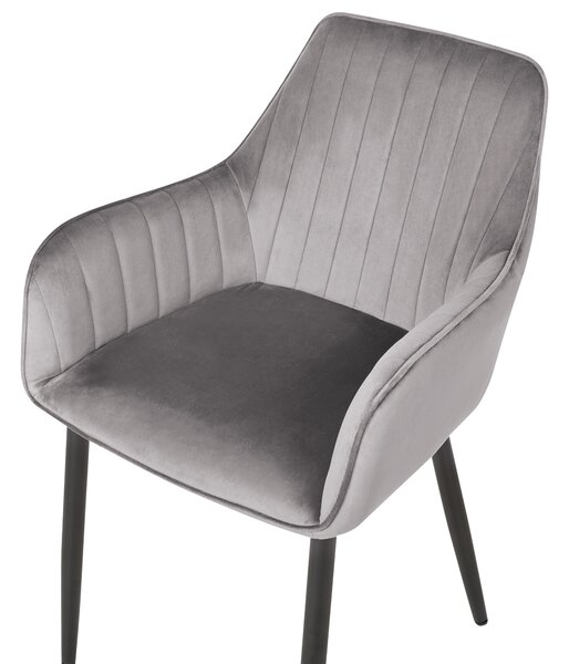 Sada 2 jedálenských stoličiek tmavosivá zamatová opierky rúk čierne kovové nohy retro glamour