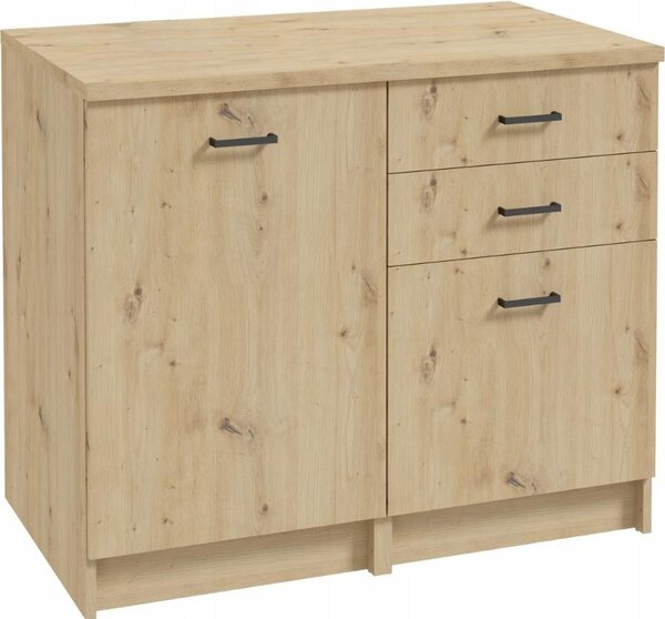 Kuchynský nábytok set dub Artisan 100cm pracovná doska 2 spodné skrinky zásuvky dvierka kuchynská linka modulárna kuchyňa bez drezu batéria kuchynský blok