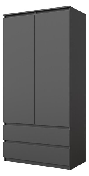 Šatníková Skriňa Antracit – Dvojdverová Skriňa do Spálne s 2 Zásuvkami, Šatníková Skriňa Š90 x V180 x H50 cm