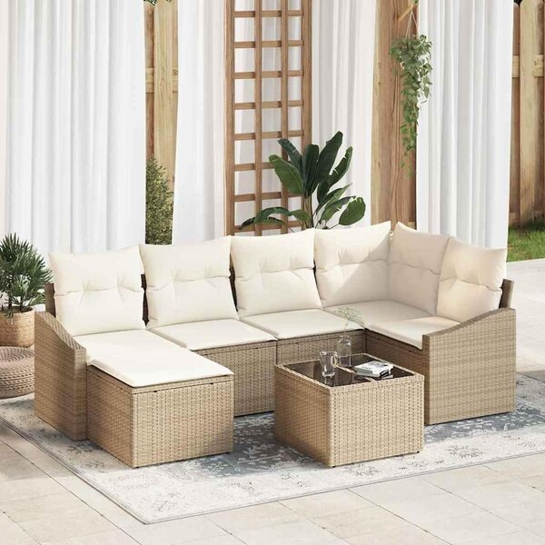 Maison Exclusive – Sedacia súprava, 7 kusov, béžová [syntetický materiál]: Polyratan