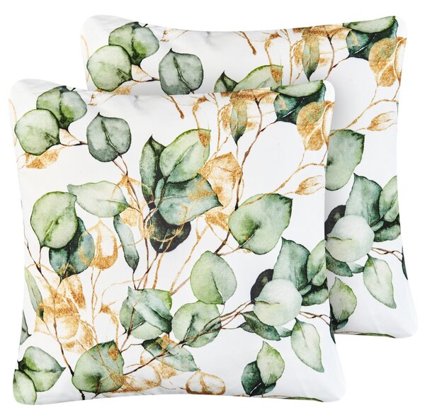 Sada 2 vonkajších dekoratívnych vankúšov viacfarebná polyester 45 x 45 cm vzor listov záhradné doplnky