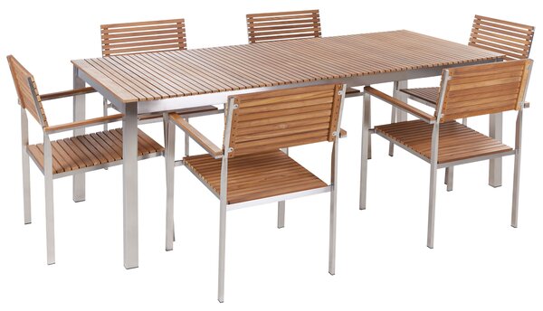 Záhradná jedálenská súprava certifikované teakové drevo kovový rám 6-miestna 200 x 90 cm lamelový dizajn moderný industriálny štýl